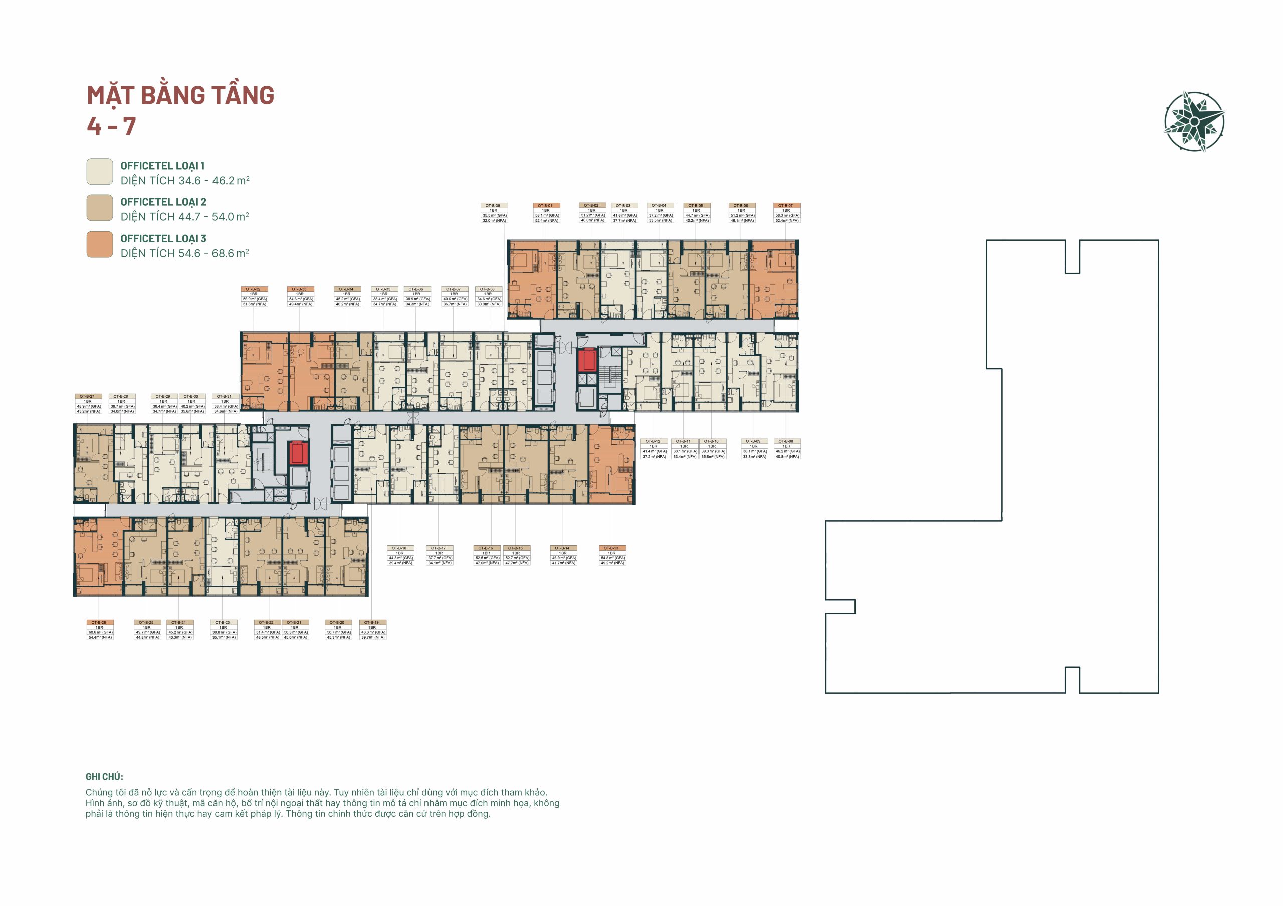 Mặt Bằng ở Tầng 04-07 Của Happy One Mori